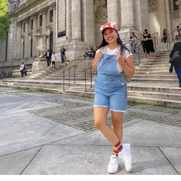 GAY PRIDE PARADE GENDER ADULT RAINBOW Jeans Overall Shortalls Light Wash Denim - Picture 5 of 6